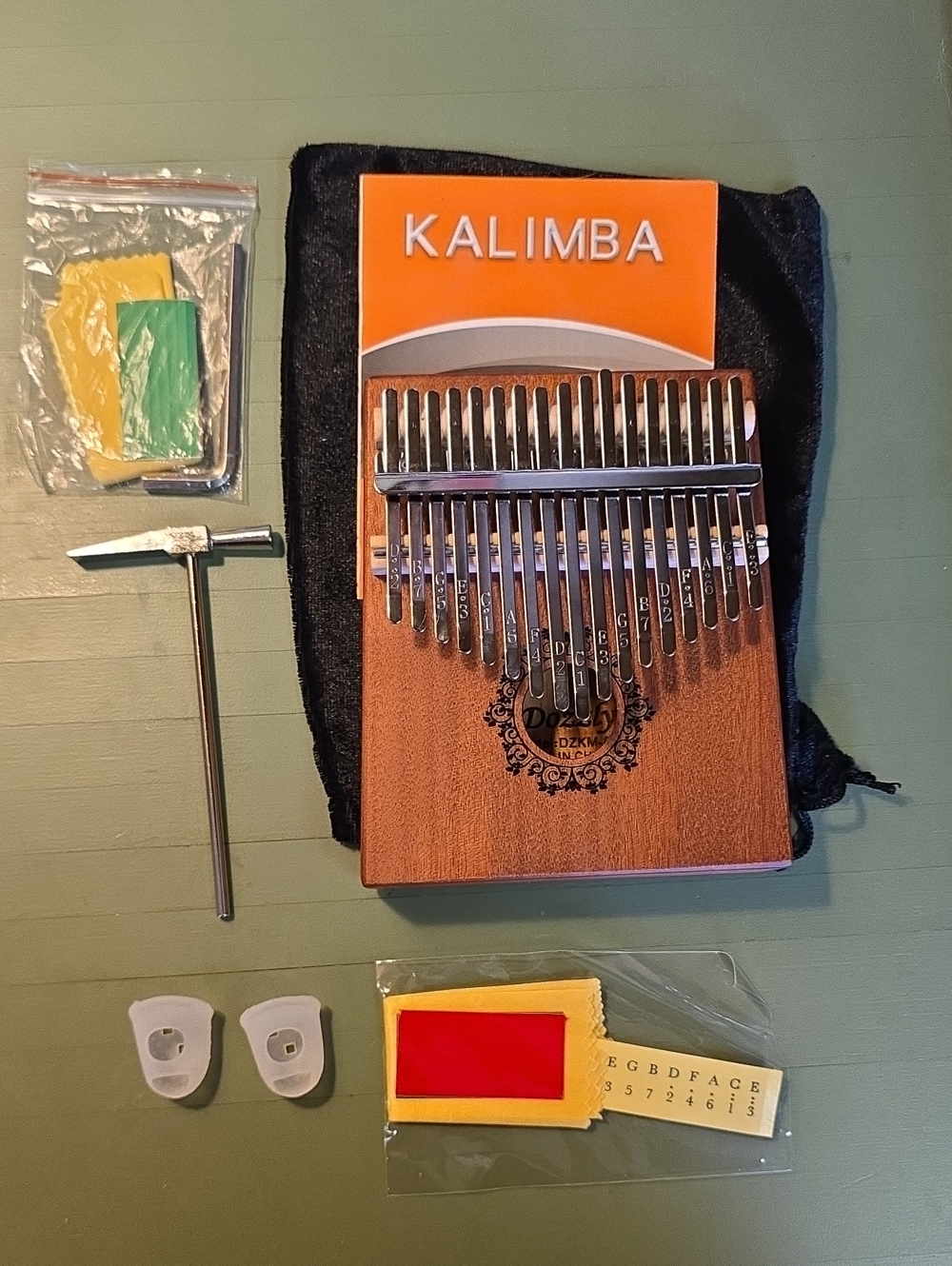 Mahogany Kalimba Thumb Piano - 17 Key, Brand New Will All Accessories